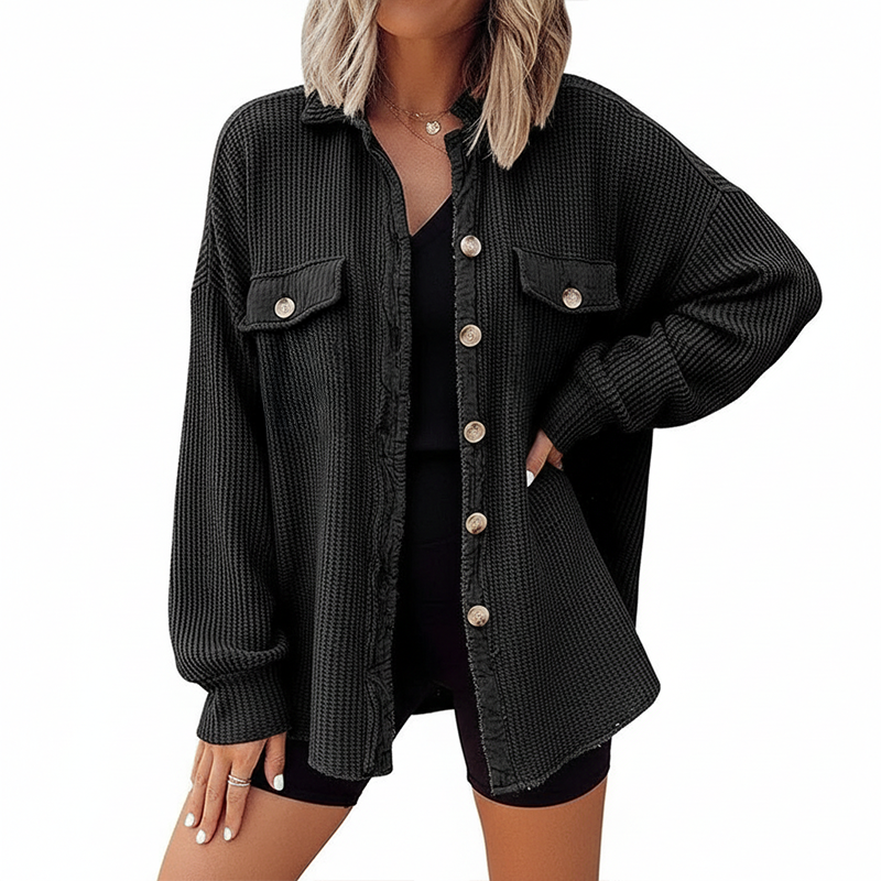 Women's Waffle Knit Button Down Shirt