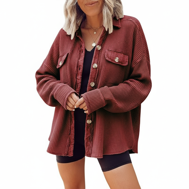 Women's Waffle Knit Button Down Shirt