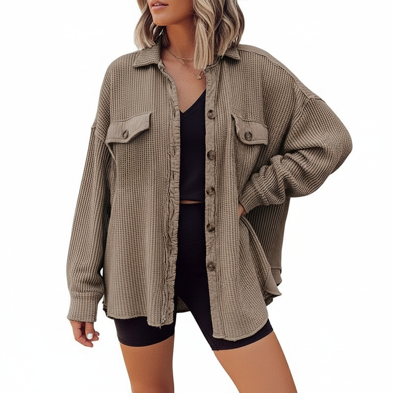 Women's Waffle Knit Button Down Shirt